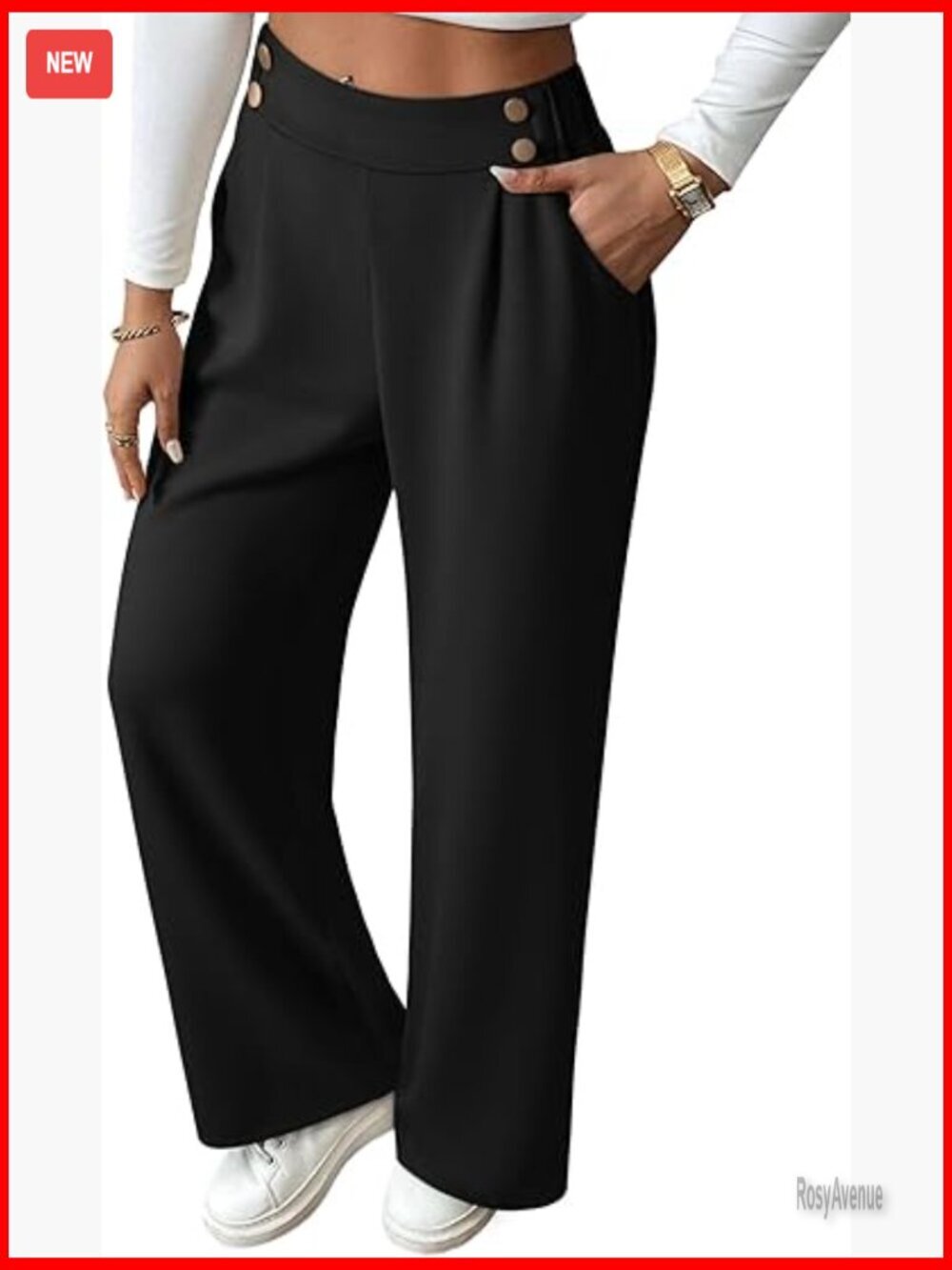 High Waisted Wide Leg Work Pants Elastic Waist Pleated Front Business Casual